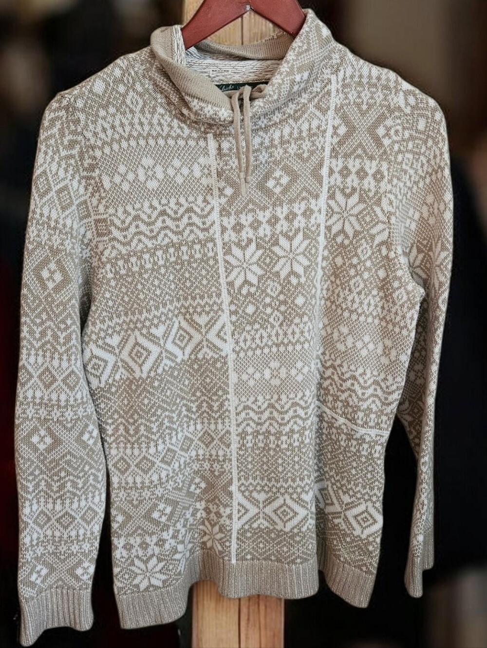 Woolrich Cream and Beige Fair Isle Funnel-Neck Sweater